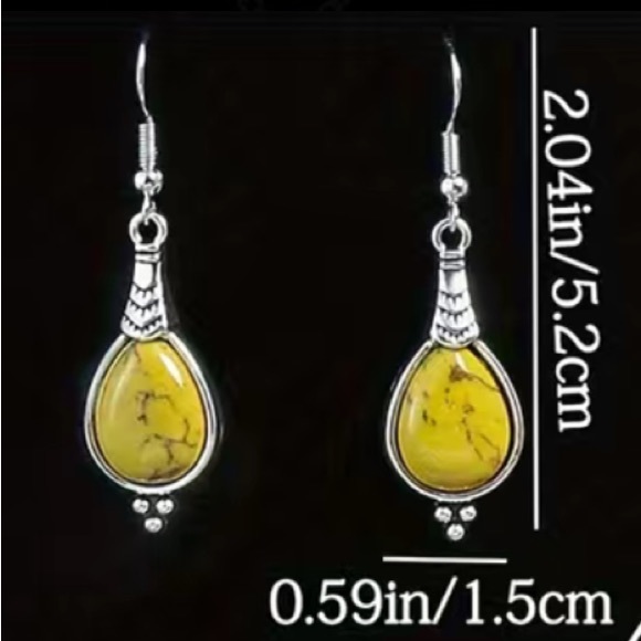 Boho Silver and Green Drop Style Earrings - Picture 4 of 7